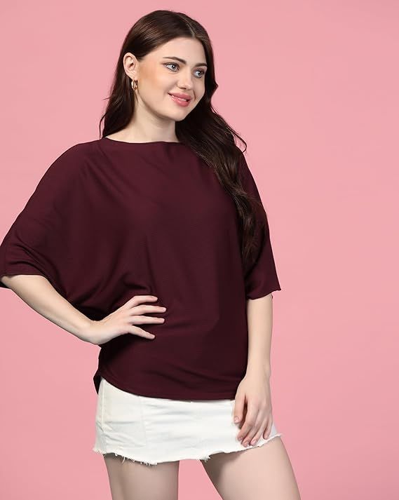 Trendy Ribbed Boat Neck Top Half Sleeves Tops for Women Formal