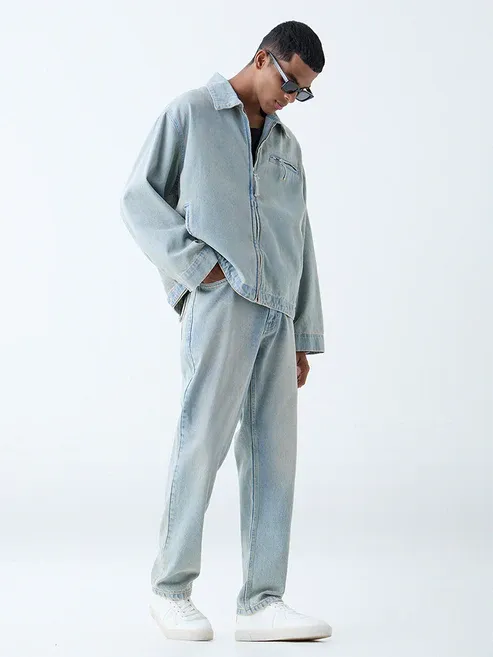 Light Blue Relaxed-Fit Denim Jacket