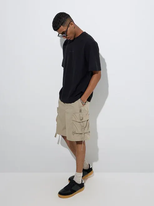 Taupe Cargo-Style Relaxed-Fit Mid-Rise Shorts