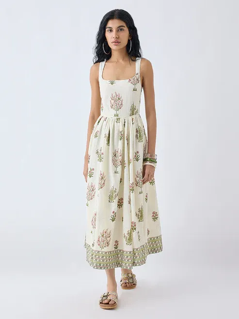 Off-White Cotton A-Line Dress