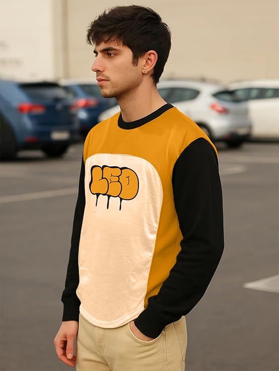 Oversized Full Sleeve Cottonblend Graphic Printed Round Neck Drop Shoulder Tshirt for Man