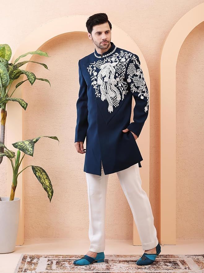 Men's Navy Blue Indo-Western Set