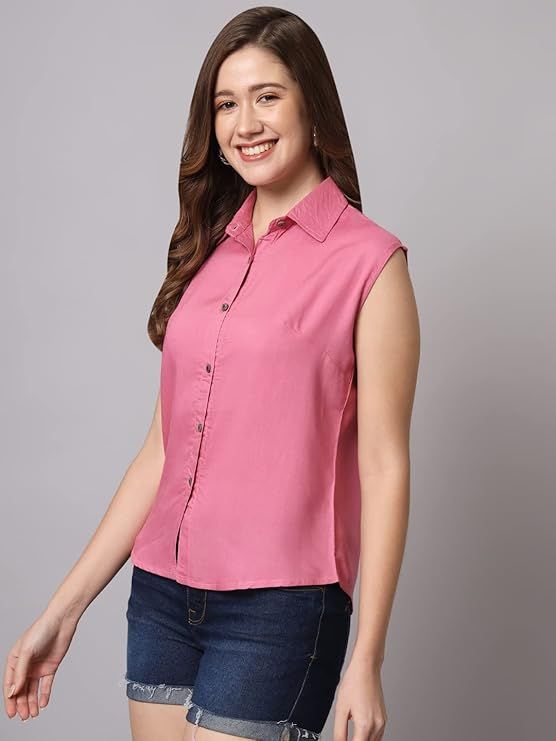 Women's Rayon Blend Regular Fit Solid Casual Sleevesless Shirt