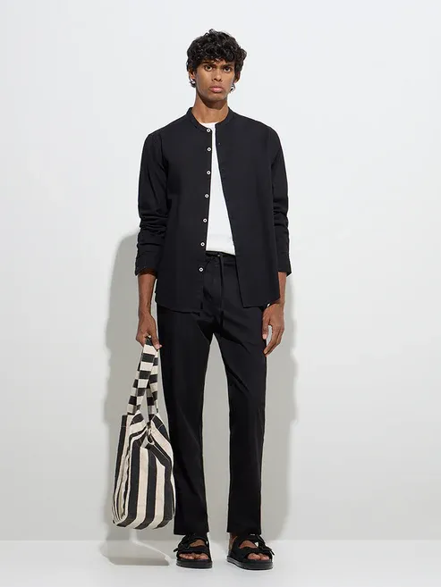 Black Slim-Crop Fit Mid-Rise Cotton Chinos