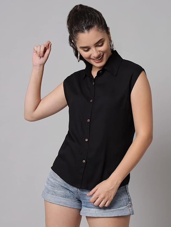 Women's Rayon Blend Regular Fit Solid Casual Sleevesless Shirts