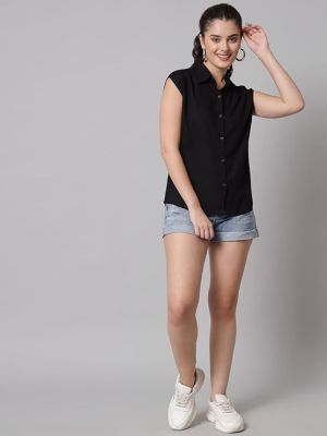 Women's Rayon Blend Regular Fit Solid Casual Sleevesless Shirts