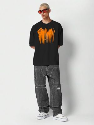 Half Sleeve Oversized Cottonblend Round Neck Printed Men's T-Shirt (Color Black)
