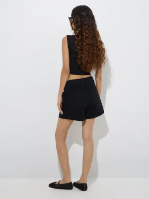 Black High-Rise Denim Shorts
