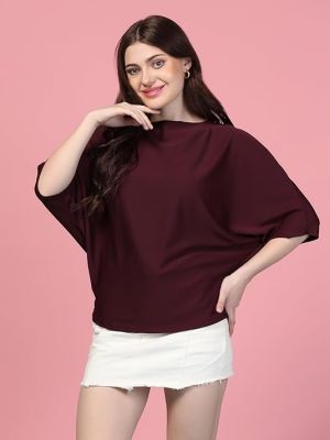 Trendy Ribbed Boat Neck Top Half Sleeves Tops for Women Formal
