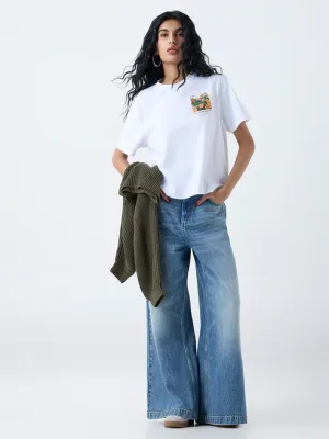 White Printed Cotton T-Shirt