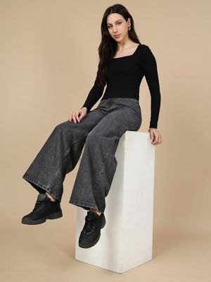 Women’s Ribbed Square Neck Crop Top – Full Sleeves
