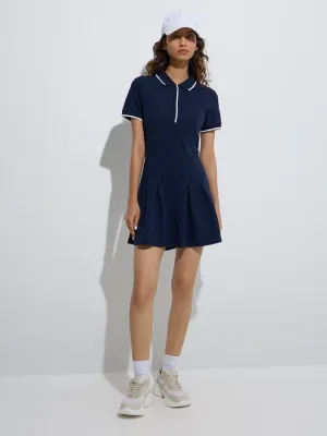 Navy Pleated A-Line Dress