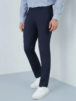 Formals Navy Slim-Fit Mid-Rise Trousers