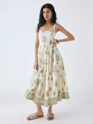 Off-White Cotton A-Line Dress