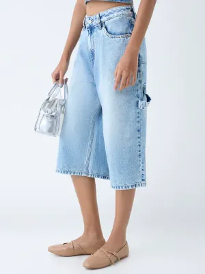 Light Blue Faded Mid-Rise Denim Jorts