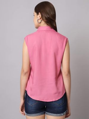 Women's Rayon Blend Regular Fit Solid Casual Sleevesless Shirt