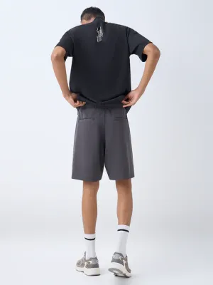 Charcoal Solid Relaxed-Fit Mid-Rise Shorts