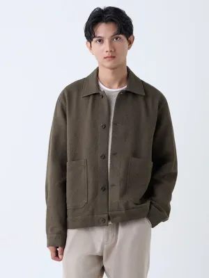 Olive Textured Relaxed-Fit Cotton Jacket