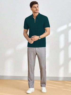 Men's Polyster Blend Regular Fit T-Shirt with Half Sleeve Chain Polo Collar V-Neck Standard Length and Classic Style