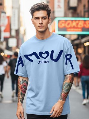 Half Sleeve Cottonblend Graphic Print Round Neck Drop Shoulder Oversized Dailywear Tshirt for Man