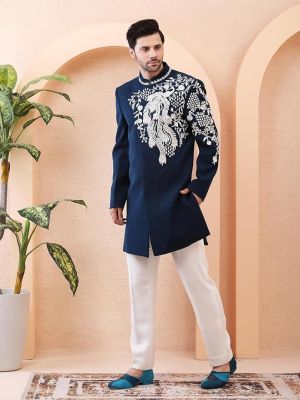 Men's Navy Blue Indo-Western Set