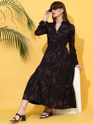Women's Casual Full Sleeve Crepe Fit & Flare Dress
