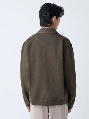 Olive Textured Relaxed-Fit Cotton Jacket