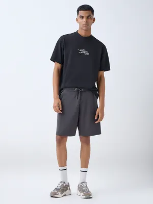 Charcoal Solid Relaxed-Fit Mid-Rise Shorts
