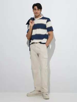 Casuals Navy Stripe Printed Relaxed-Fit Cotton T-Shirt