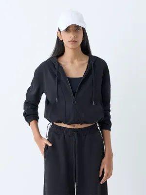 Black Solid Hooded Jacket