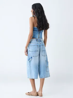 Light Blue Faded Mid-Rise Denim Jorts