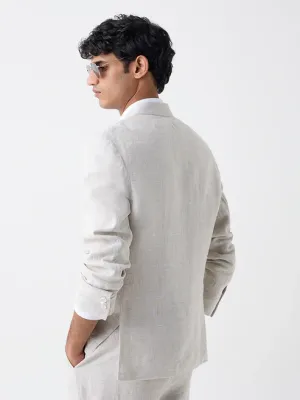 Beige Checkered Relaxed-Fit Linen Blazer