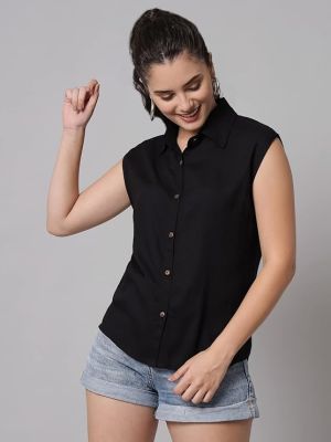 Women's Rayon Blend Regular Fit Solid Casual Sleevesless Shirts