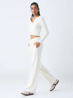 Off-White Solid High-Rise Pants