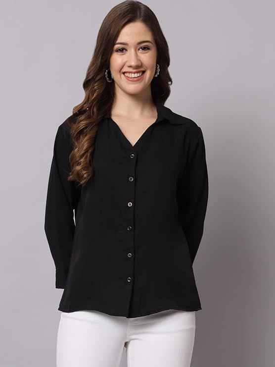 Product Women's Crepe Regular Fit Solid V Collered Casual Shirt Image