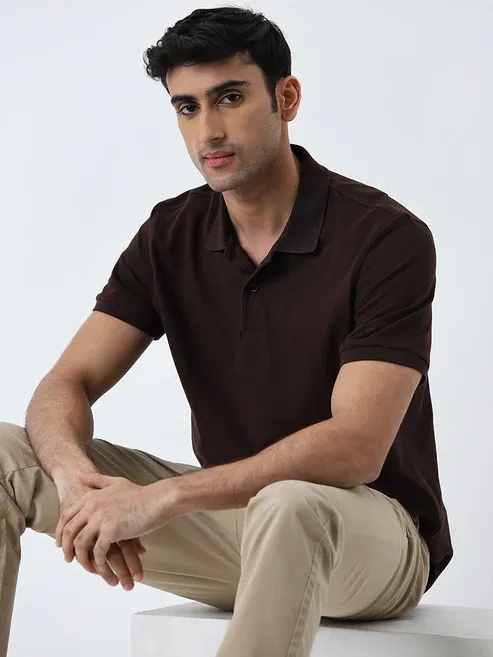 Formals Wine Solid Slim-Fit Cotton-Blend Shirt