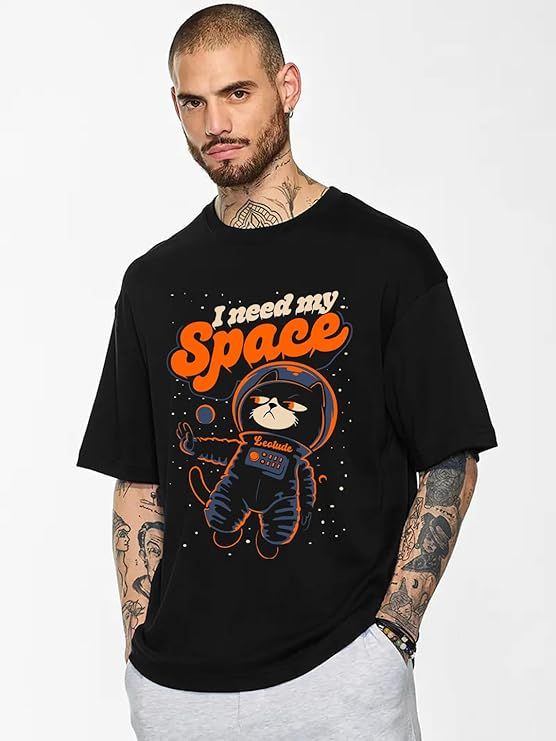 Product Half Sleeve Oversized Cottonblend Round Neck Drop Shoulder Printed Men's T-Shirt Image
