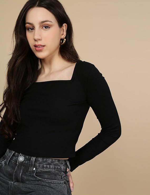 Product Women’s Ribbed Square Neck Crop Top – Full Sleeves Image