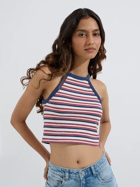 Product Multicolour Striped Cotton Crop Top Image