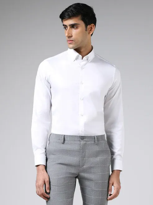 Product Formals Solid White Cotton-Blend Slim-Fit Shirt Image